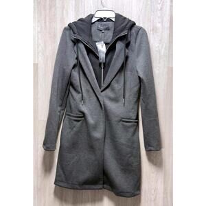 Hunter & Brown Premium Charcoal Black Neoprene Midi Hoodie Coat Women Size Small